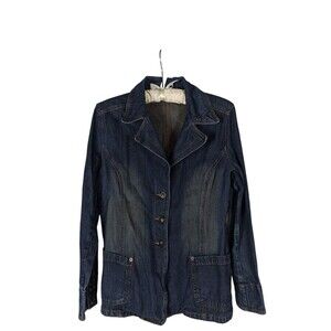 Vintage Faded Glory Jacket S Women's Blue Denim Jean Blazer Button Down Pockets